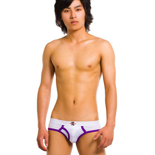 【CUMO】右開白底紫邊高支棉三角褲(M)